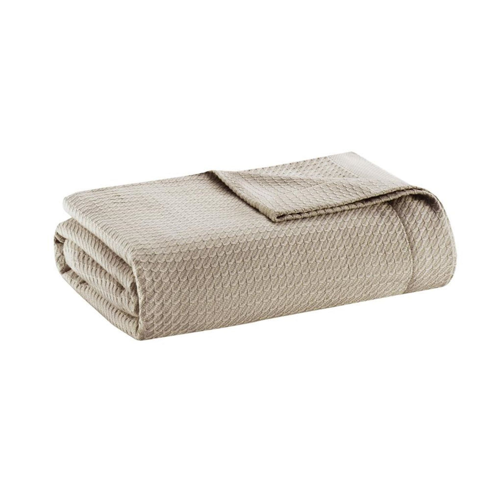 King Size Egyptian Cotton Bedding Blanket with OEKO-TEX Certified, Ideal for Any Bedroom or Living Room Setting, 108" L x 90" W x 0.25" H, Khaki