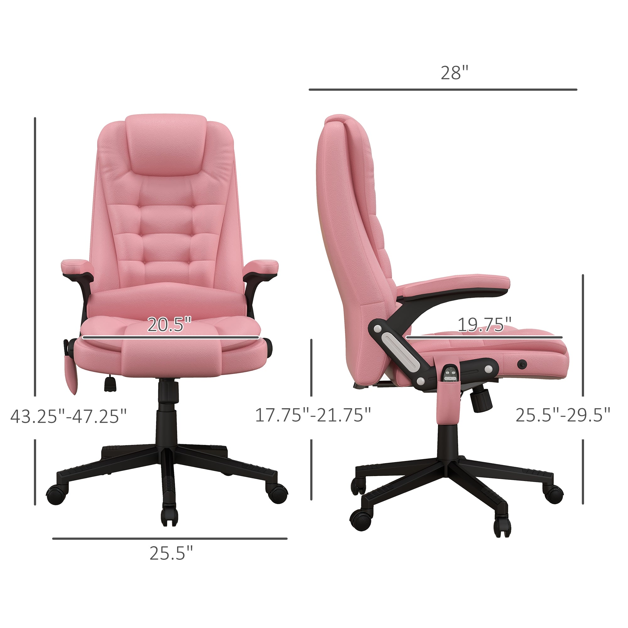 Massage Office Chair, Heated Reclining Computer Chair with 6 Vibration Points, Armrest and Remote, Pink