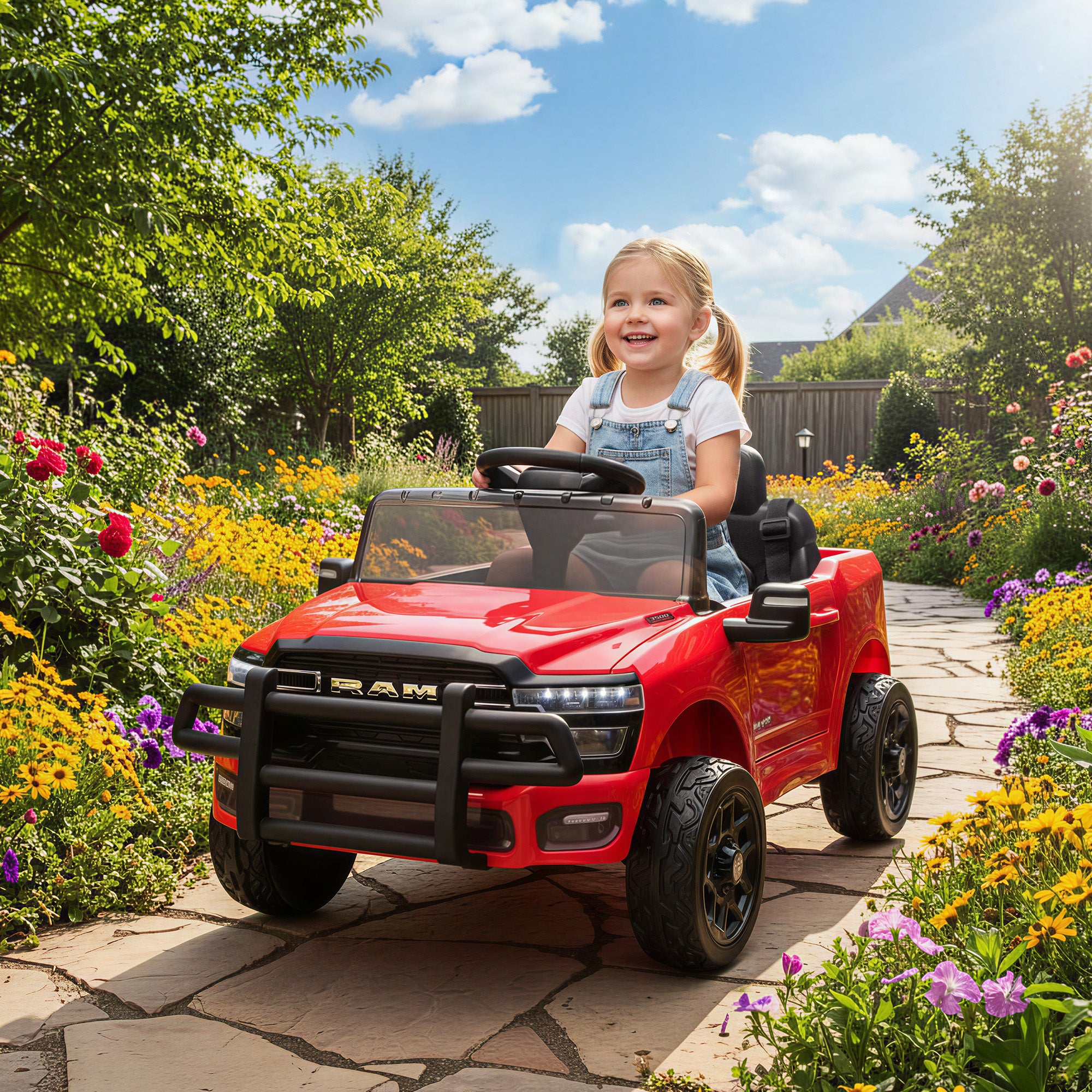 12V Kids Ride on Car, Licensed RAM 3500 Ride on Toys with Dual Motors, Remote Control for Toddlers, Red