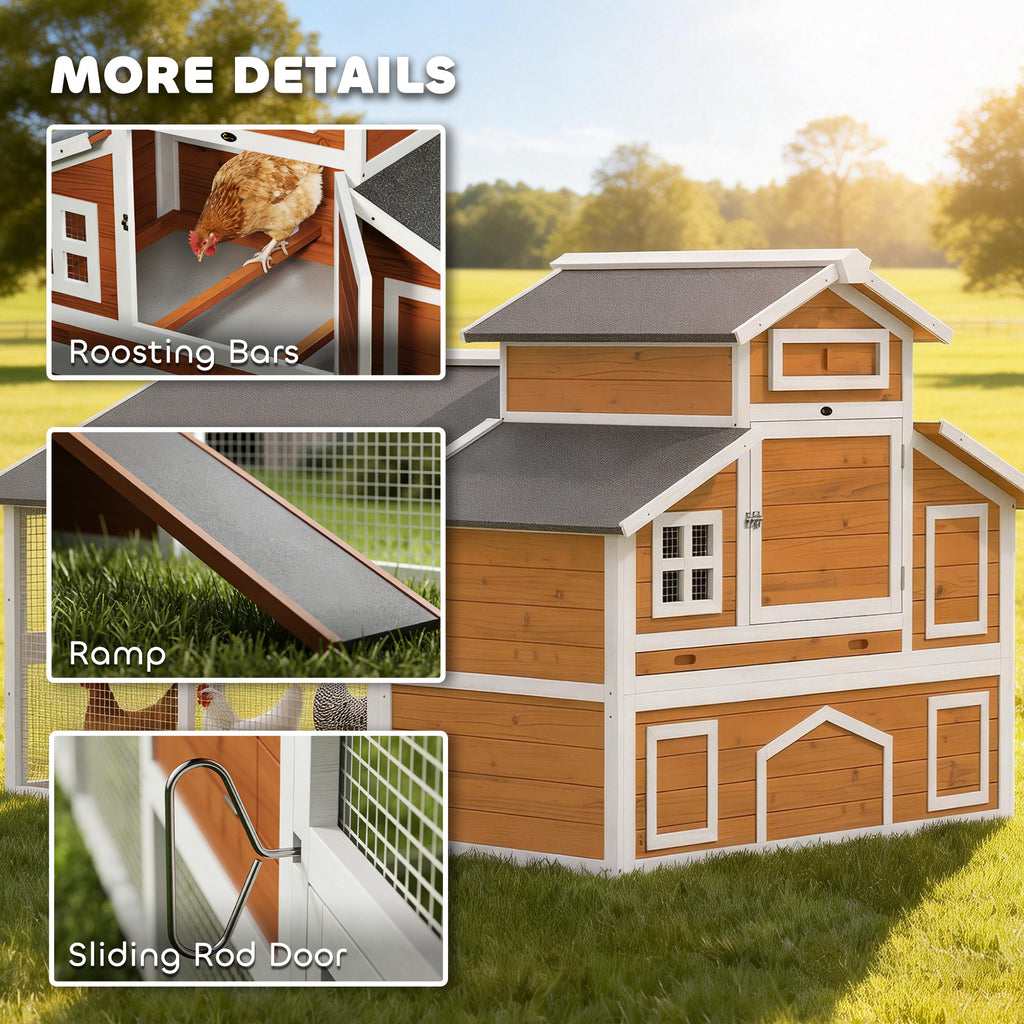 79"L Chicken Coop with Run for 6 Chickens, Wooden Chicken House with Nesting Boxes and Pull-Out Tray