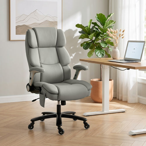 Ergonomic Office Chair with Inflatable Adjustable Lumbar Support, 400 Lbs Heavy Duty High Back Desk Chair, Light Gray