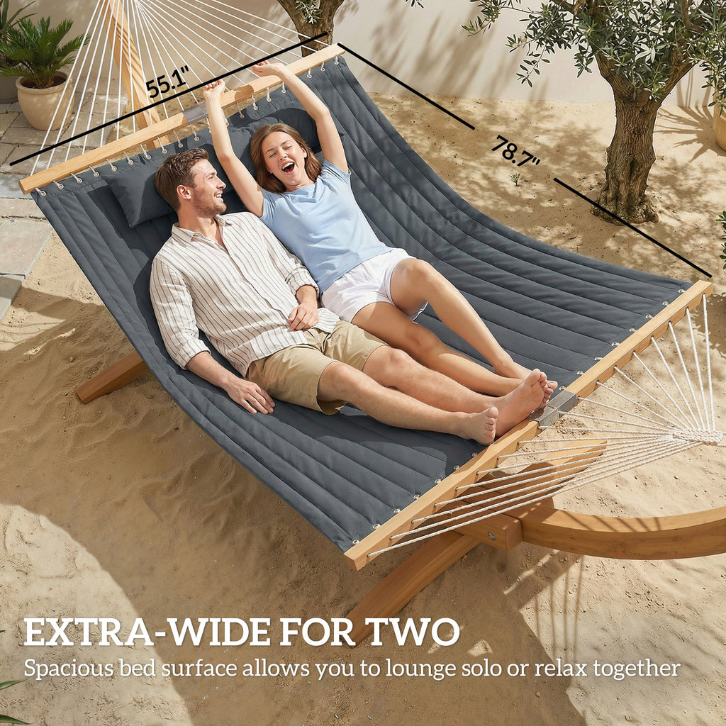 Outdoor Hammock 2-Person, with Pillow & Pad, 440 lbs Capacity, Gray