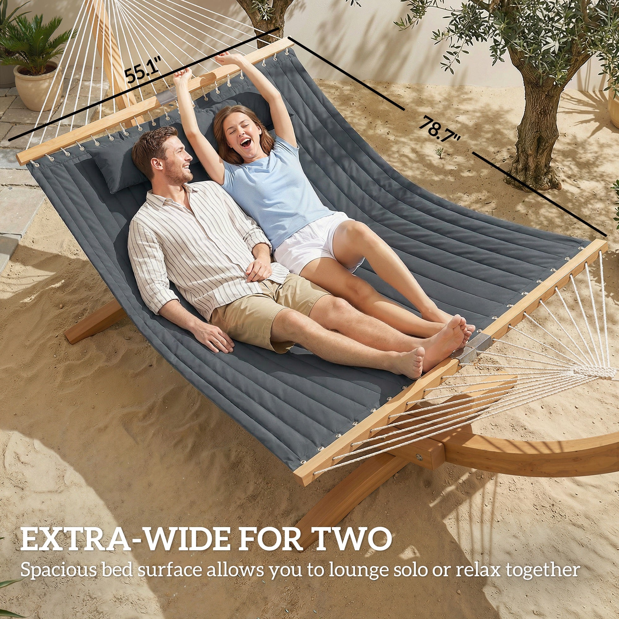 Outdoor Hammock 2-Person, with Pillow & Pad, 440 lbs Capacity, Gray