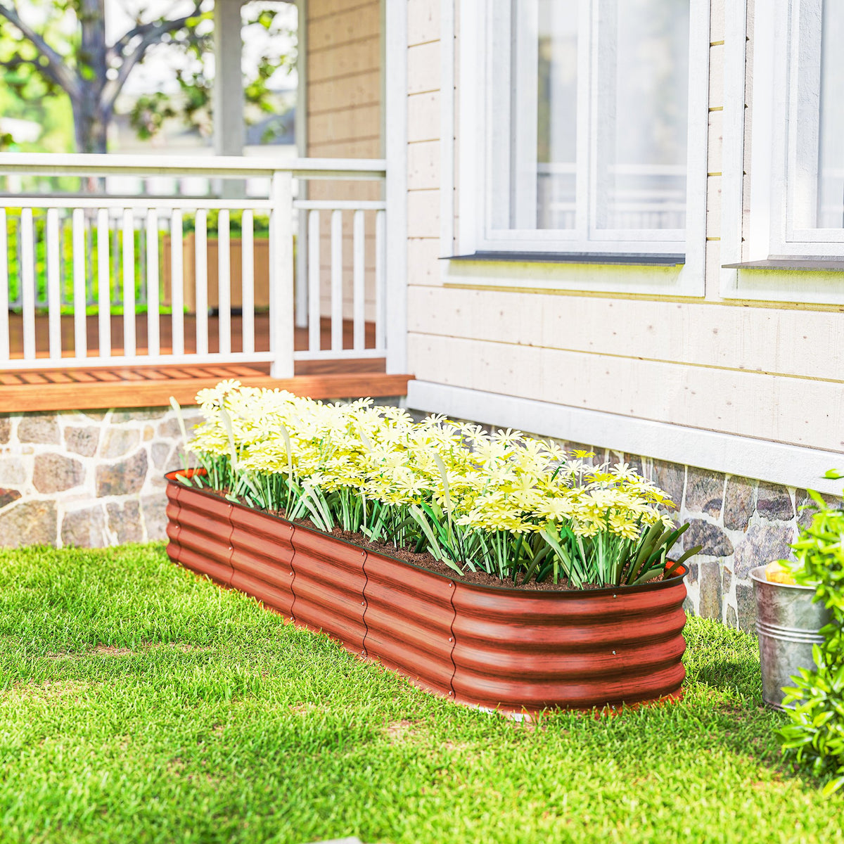 7.9' x 2' x 1' Galvanized Raised Garden Bed Kit, Metal Planter Box with Safety Edging, Brown