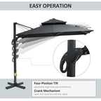 10ft Offset Patio Umbrella, Hanging Cantilever Umbrella, Square Shape, Aluminum Cross Base, Tilt, 360-Degree Rotation, Gray
