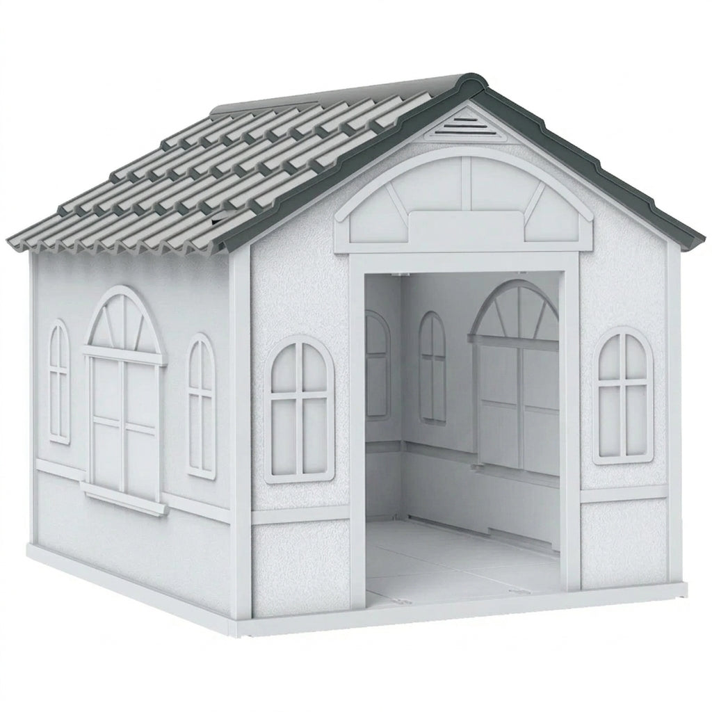 Pet House Water Resistant Puppy Shelter with Door for Indoor Outdoor, Easy to Assemble, for Small/Medium Dogs, Gray