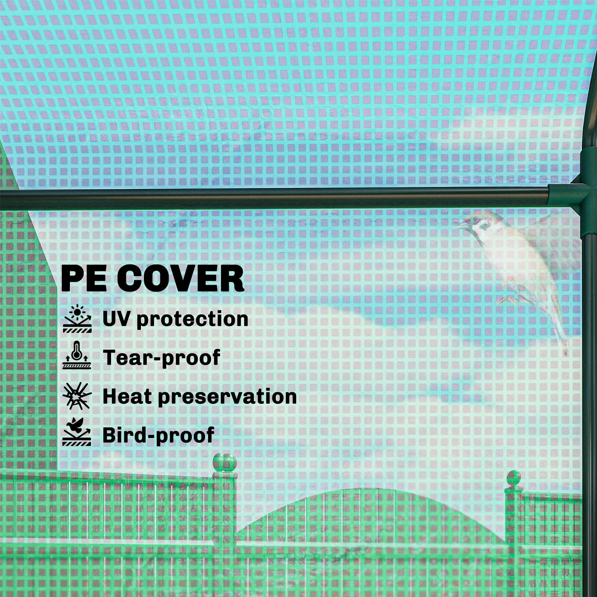 10' x 5' x 7' Lean to Greenhouse, Walk-In Green House, Plant Nursery with 2 Roll-up Doors and Windows, PE Cover and 3 Wire Shelves, Green