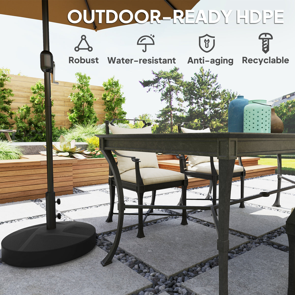 Patio Umbrella Base Holder, Heavy Duty Outdoor Umbrella Stand Base, Filled Up to 66lbs with Stand or 55lbs with Water for Garden, Poolside, Black
