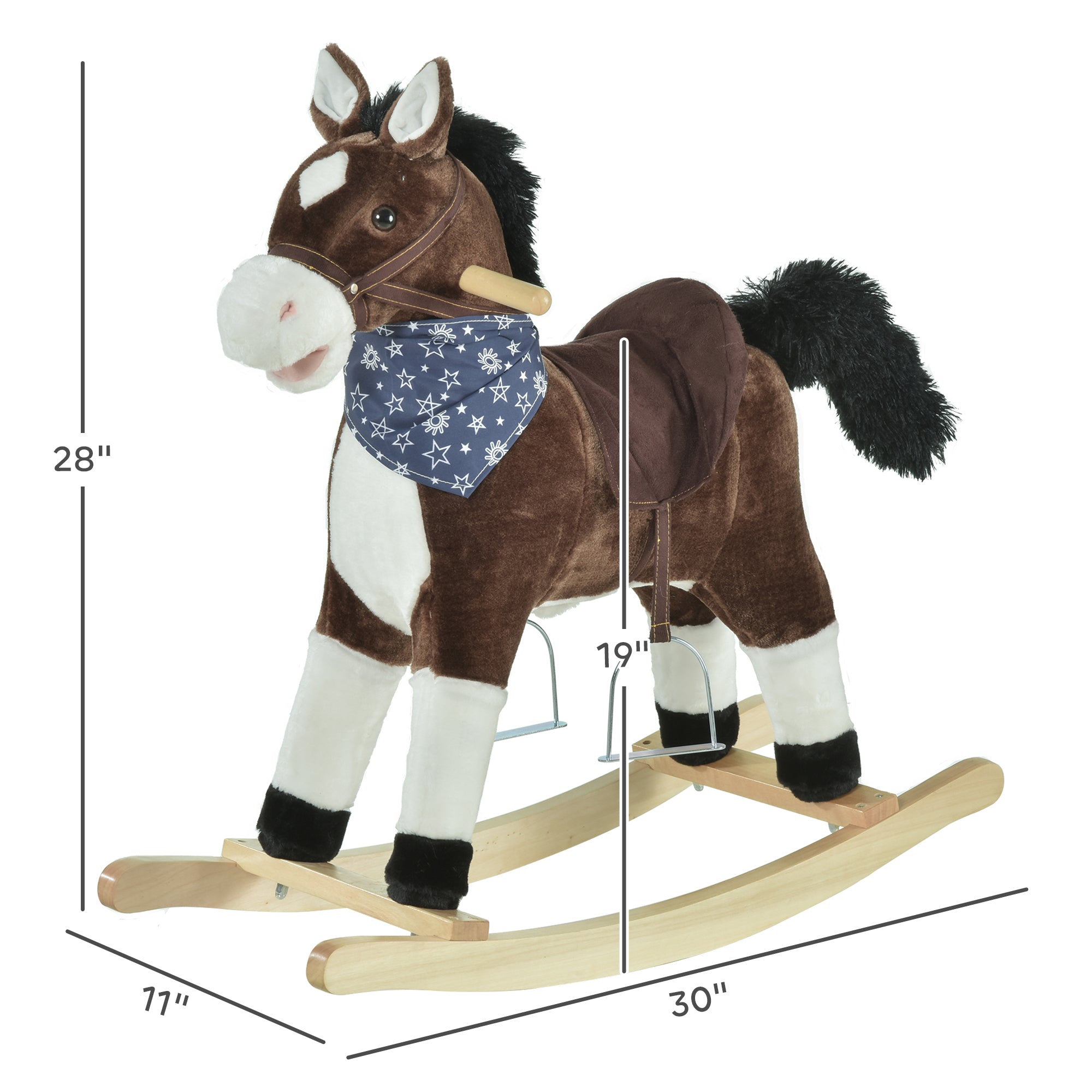 Kids Plush Ride-On Rocking Horse Toy Cowboy Rocker with Fun Realistic Sounds for Child 3-6 Years Old, Brown