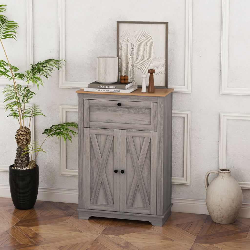 Farmhouse Sideboard Storage Cabinet with Doors and Drawer for Kitchen, Living room, 23.5"x11.75"x34.5", Gray