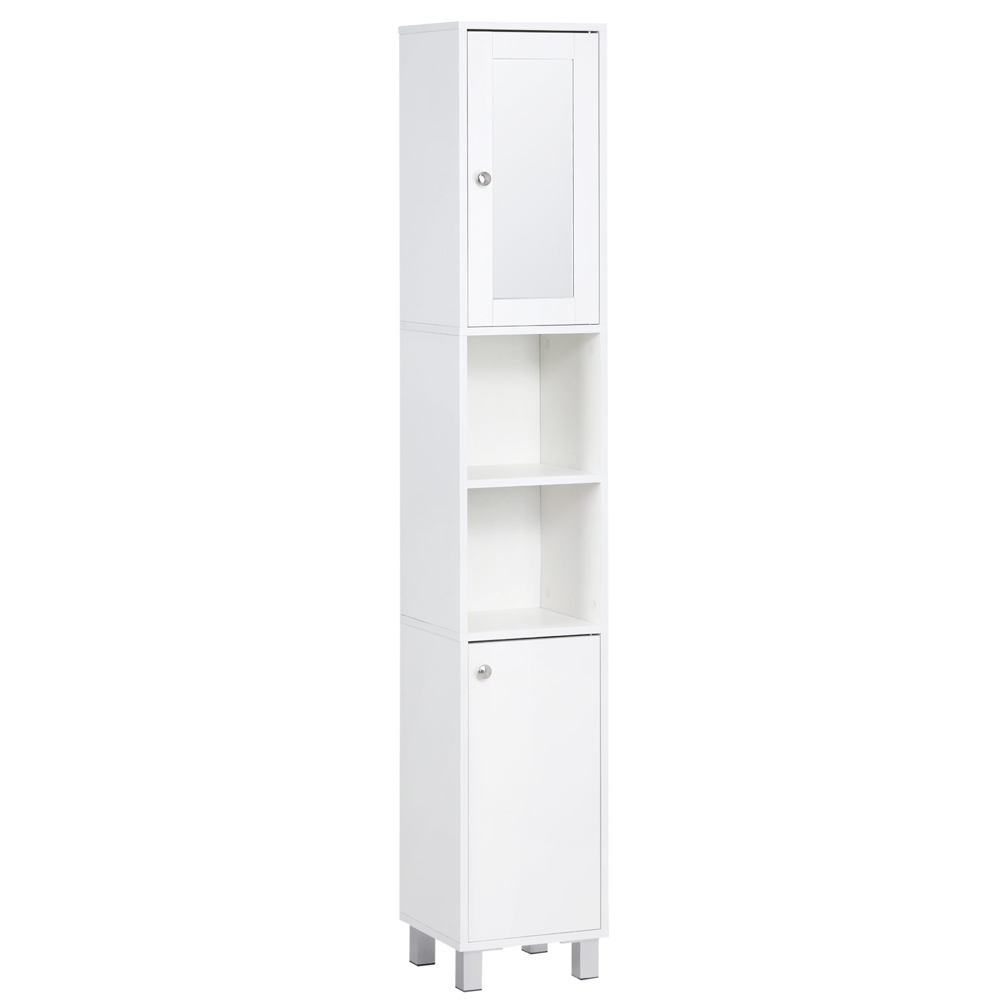 Tall Bathroom Storage Cabinet with Mirror, Wooden Freestanding Tower Cabinet with Adjustable Shelves for Bathroom or Living Room, White