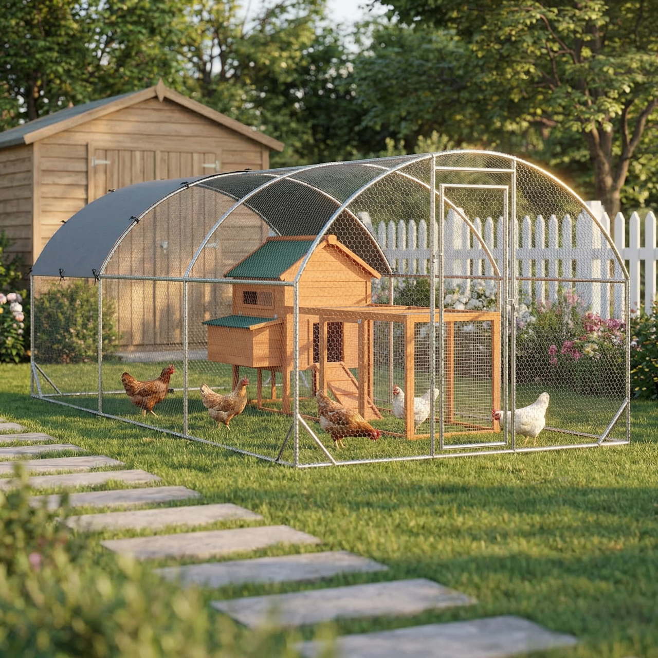 Large Chicken Coop Metal Chicken Run with Waterproof and Anti-UV Cover, Dome Shaped Walk-in Fence Cage Hen House for Outdoor and Yard Farm Use, 1" Tube Diameter, 9.2' x 18.7' x 6.5'