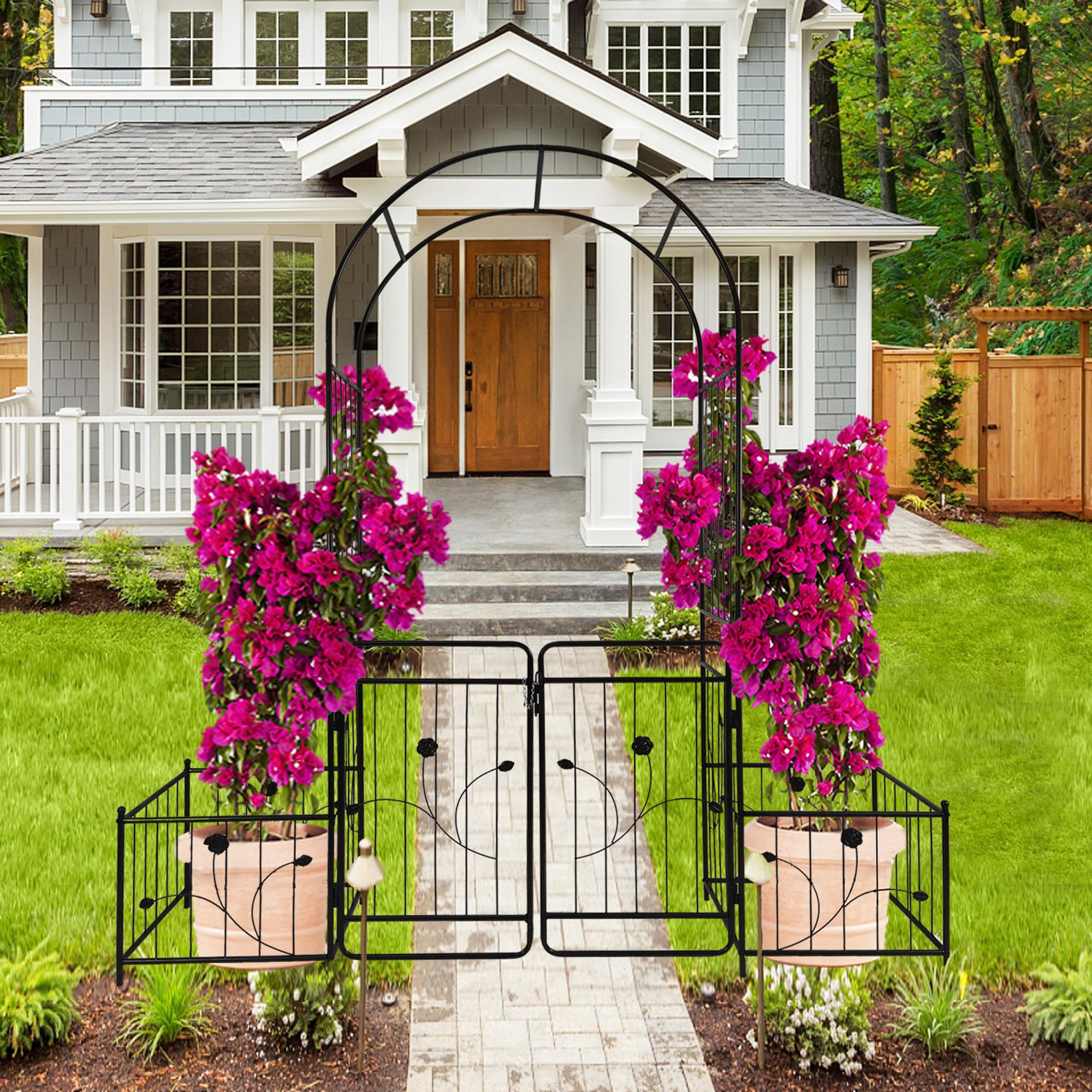 Metal Garden Arch with Anti-Rust Coating, Double Gate Design, Easy Assembled Climbing Plants Support, 79.5" L x 20" W x 86.5" H, Black