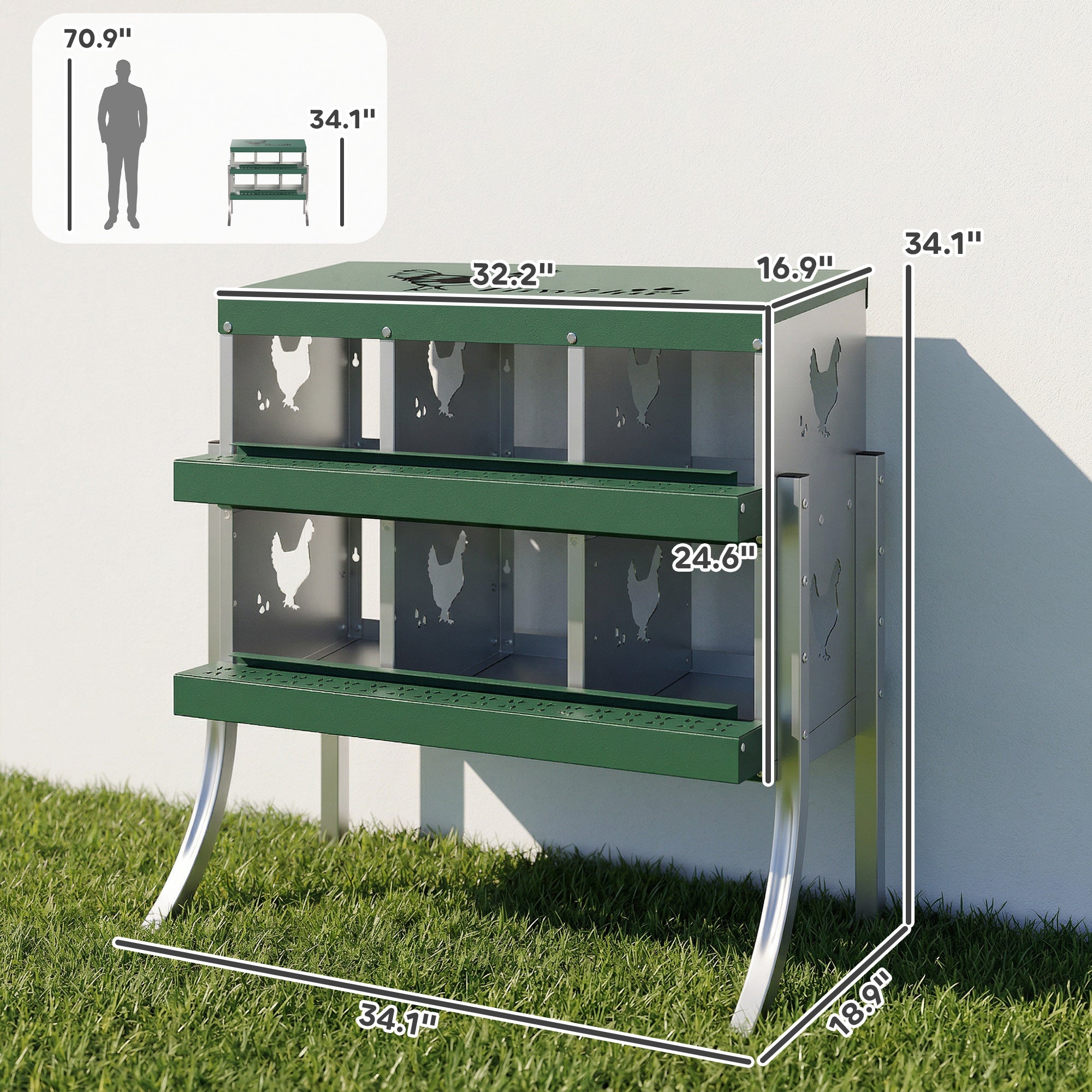 Chicken Nesting Boxes, 6 Compartment Steel Nesting Boxes for Chickens, Wall Mount Egg Laying Boxes with Vented Holes