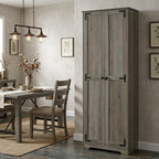 67" Farmhouse Pantry Cabinet, Freestanding Food Pantry Cabinet with Adjustable Shelves, Distressed Gray