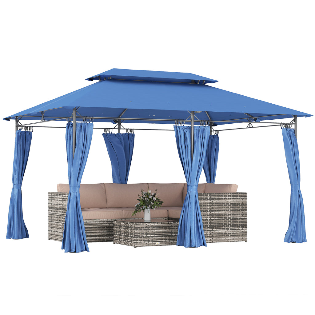 10' x 13' Double Roof Patio Gazebo, Outdoor Gazebo with Curtains, for Garden, Lawn, Backyard and Deck, Dark Blue