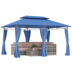 10' x 13' Double Roof Patio Gazebo, Outdoor Gazebo with Curtains, for Garden, Lawn, Backyard and Deck, Dark Blue