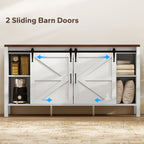 59" Buffet Cabinet, Farmhouse Sideboard with Thick Top, 2 Barn Doors, 4 Drawers and 2 Adjustable Shelves, White