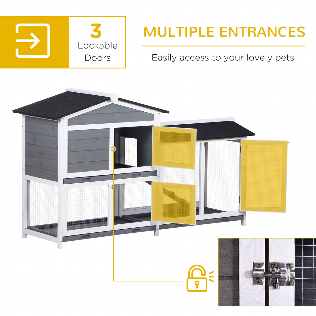 2-tier Indoor Rabbit Enclosure, Wood Hutch Backyard Small Animal House Ramp Outdoor Run Enclosed