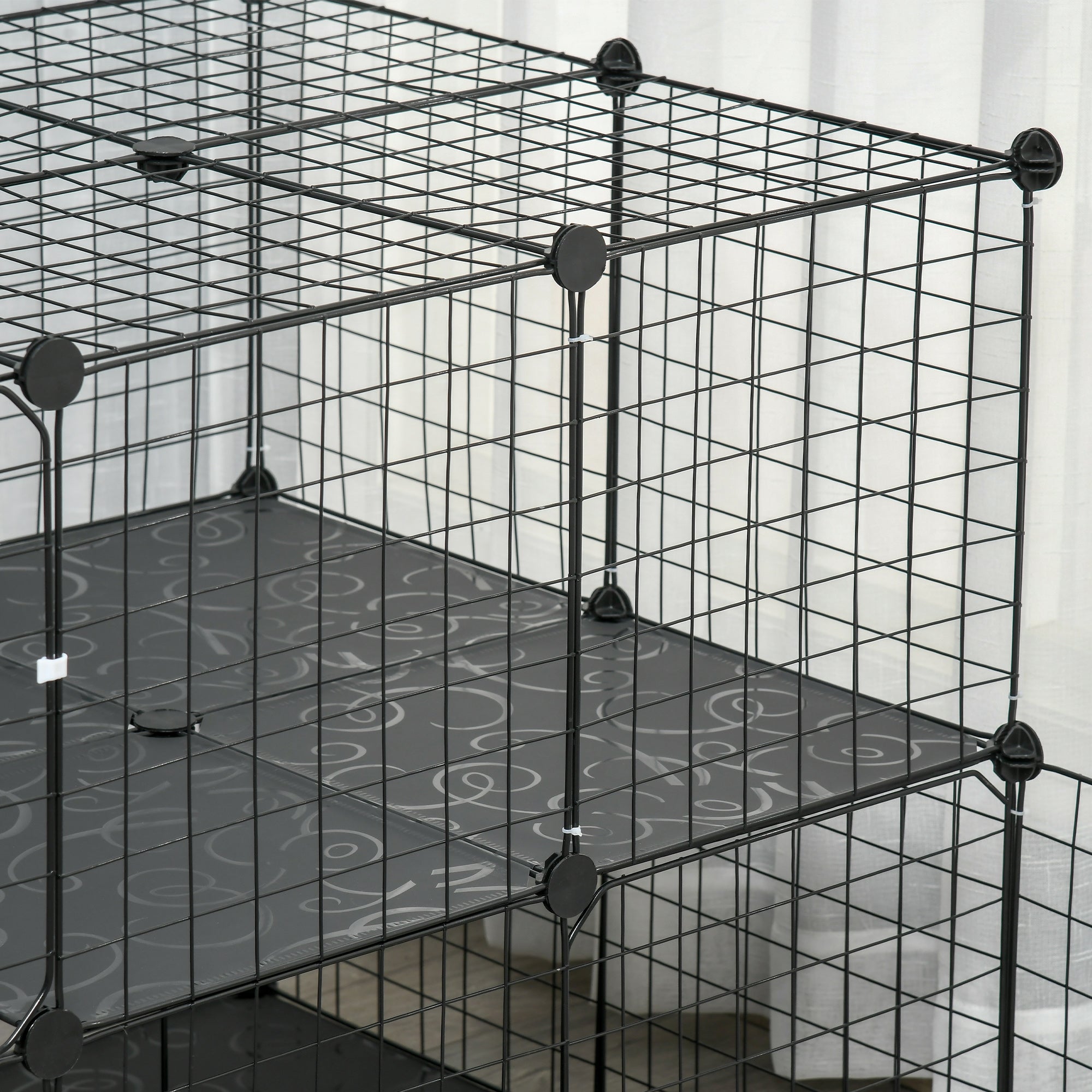 Pet Playpen with Door, Metal Mesh Cage with Mallet, Black