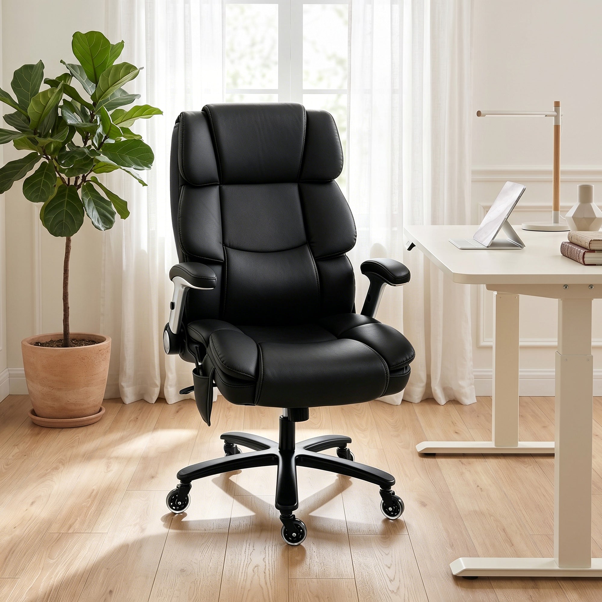 Ergonomic Office Chair with Inflatable Adjustable Lumbar Support, 400 Lbs Heavy Duty High Back Desk Chair, Black
