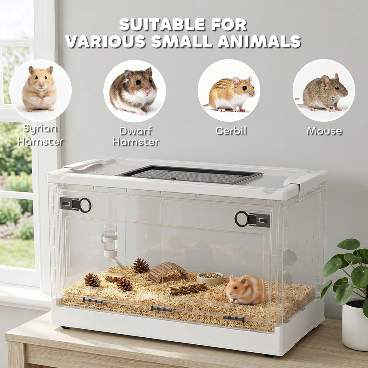 Hamster Cage, Stackable Gebril Cage with Front Door, Ventilated Small Animal Habitat for Dwarf Hamsters, Gerbils, Mice