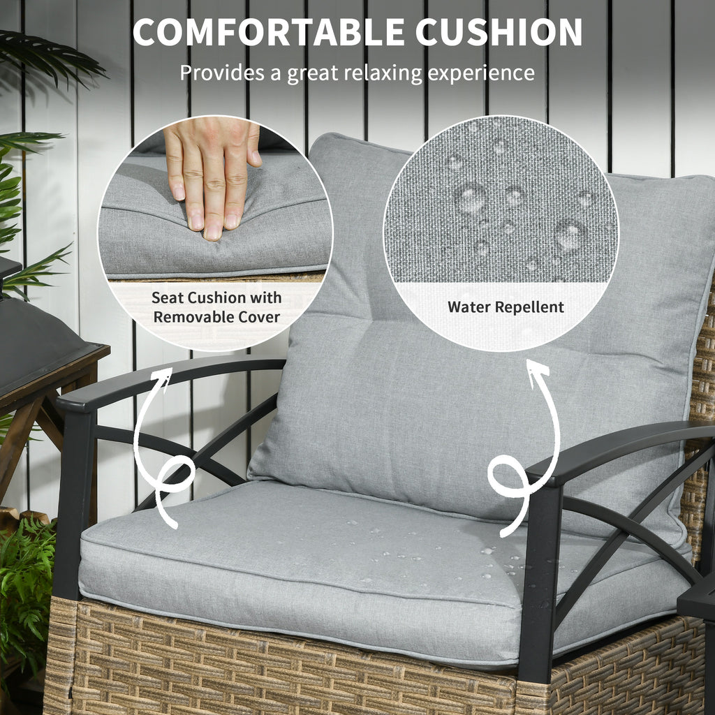 3 Piece Patio Rocking Chair Set, Outdoor Wicker Bistro Set with 2 Oversize Cushioned Porch Rockers and 2 Tier Coffee Table for Garden, Backyard, Light Gray