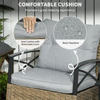 3 Piece Patio Rocking Chair Set, Outdoor Wicker Bistro Set with 2 Oversize Cushioned Porch Rockers and 2 Tier Coffee Table for Garden, Backyard, Light Gray