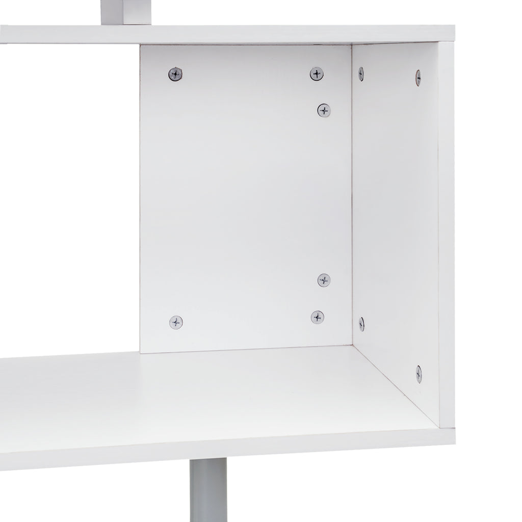 55" 360° Rotating Corner Computer Desk Modern L-Shaped Home Office Workstation with 3-Tier Storage Shelves, Bookshelf, White