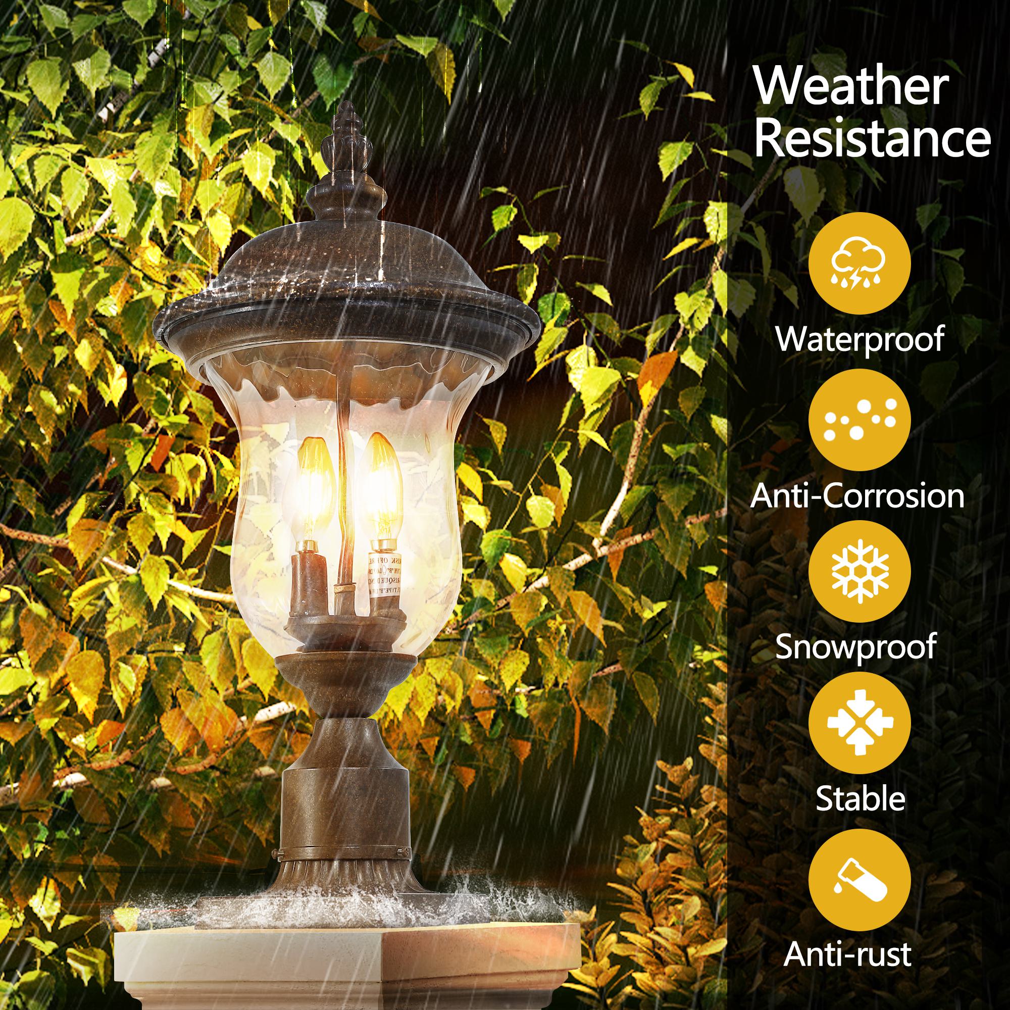 Vintage Outdoor Lamp Post Light with Clear Glass Shade, Classic Bronze Finish, Ideal for Yard, Porch, 10" L x 10" W x 21" H, Brown+Bronze