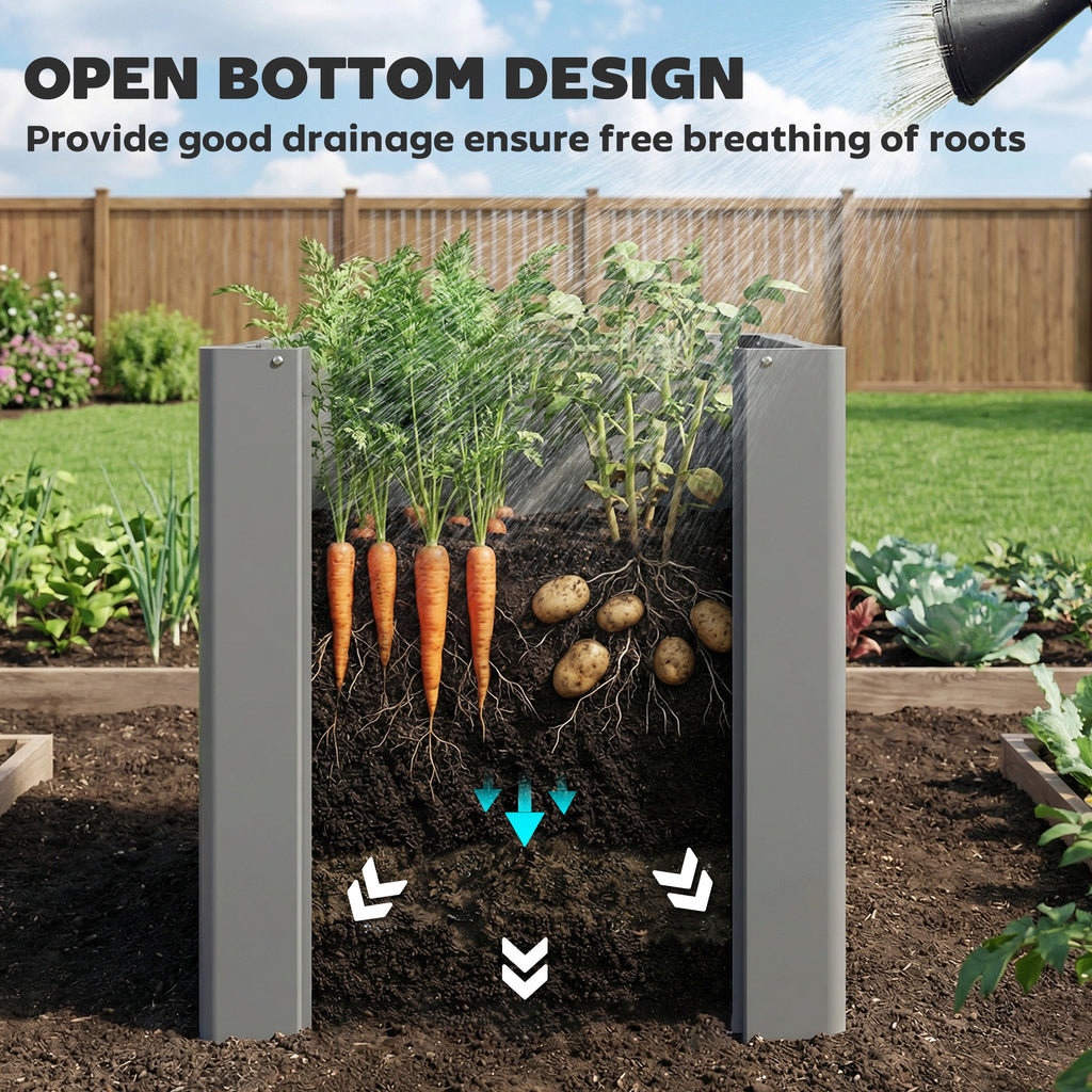 Raised Garden Bed Galvanized Planter Box Outdoor with Gloves for Gardening Vegetables, Flower, Herb, 1.4 x 1.4 x 1.5 ft, Gray