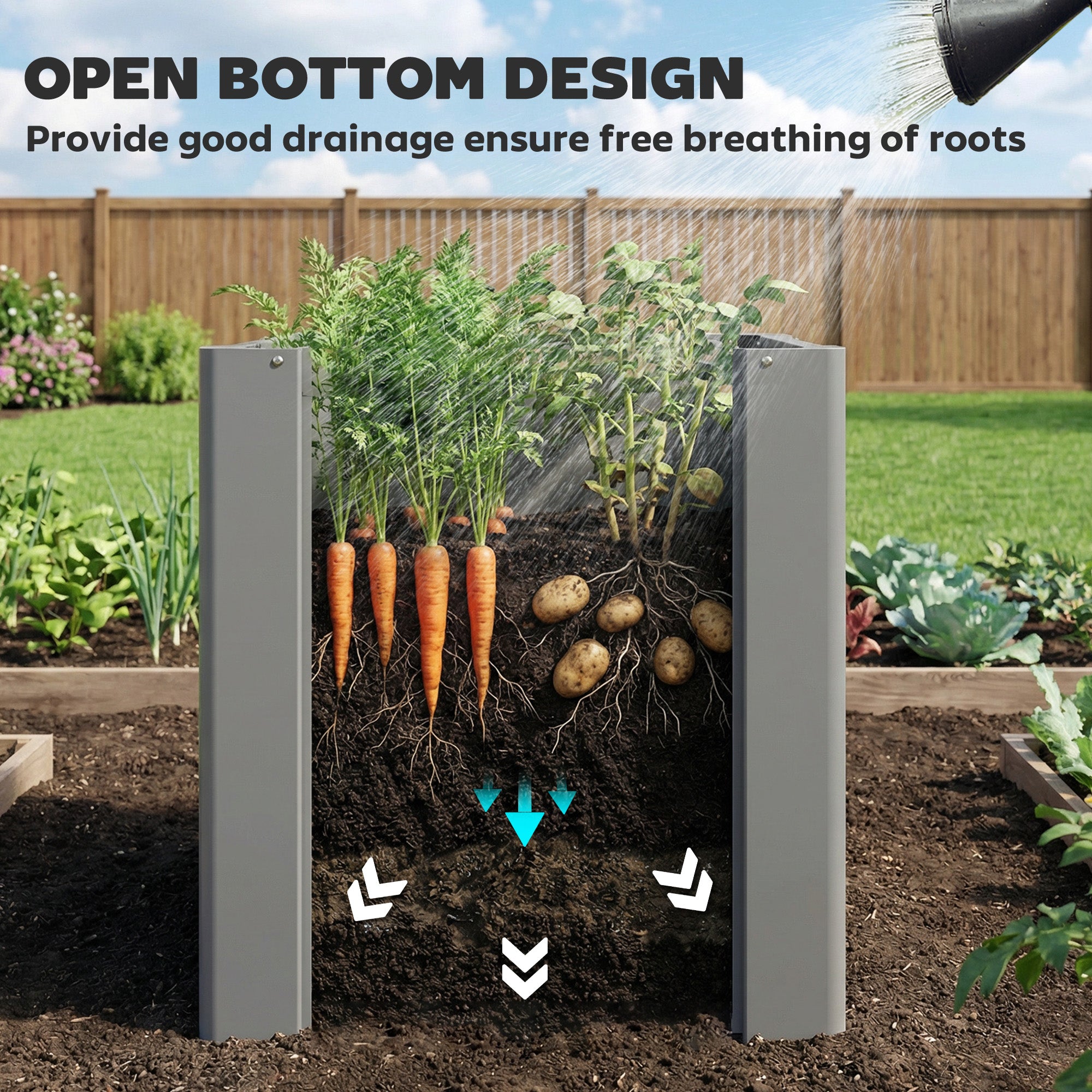 Raised Garden Bed Galvanized Planter Box Outdoor with Gloves for Gardening Vegetables, Flower, Herb, 1.4 x 1.4 x 1.5 ft, Gray