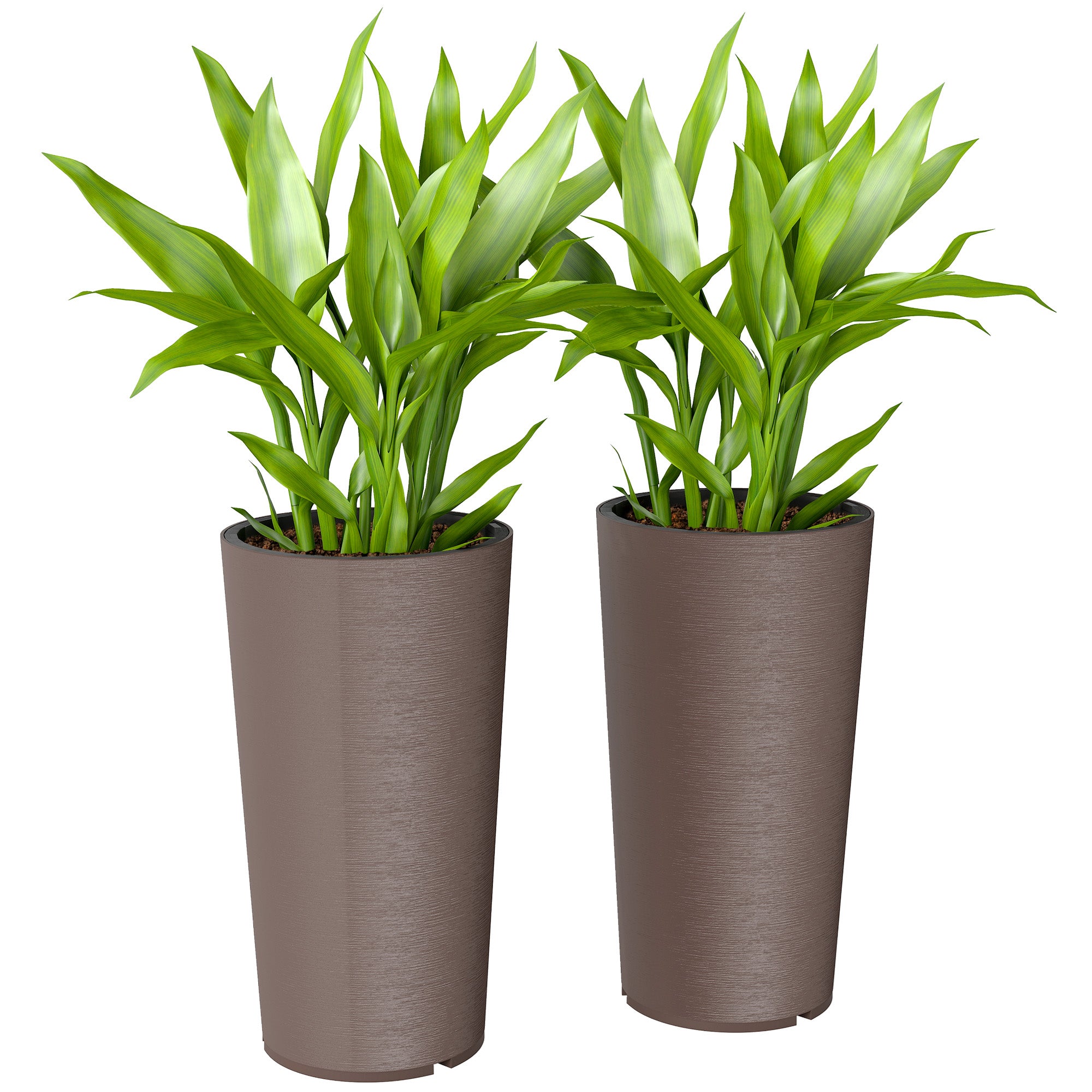29 Inch Outdoor Planter, Set of 2 Plastic Flower Pots, Weather and UV Resistant Stackable Large Planters, Brown
