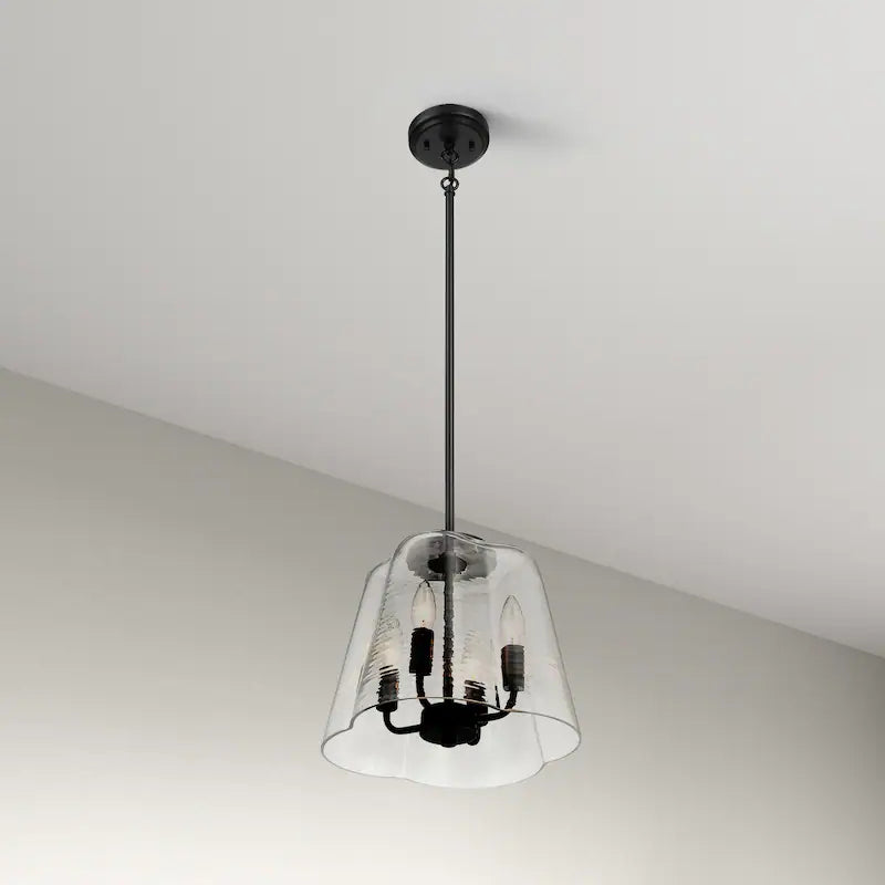 Modern Four Candle Lights Pendant with Sleek Black Finish, Clear Glass Shade, Ideal for Living Room, Bedroom, 13" L x 13" W x 11" H, Black+Clear