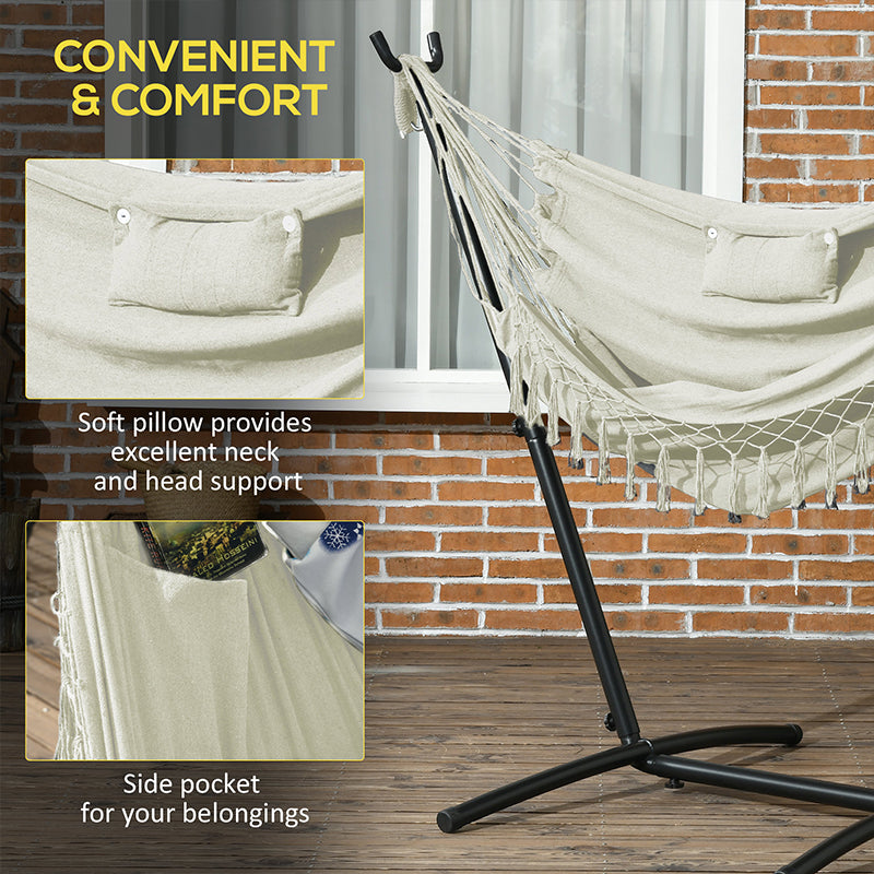 U Shape Stand Hammock Chair, Headrest Include Hammock Swing, Cream White