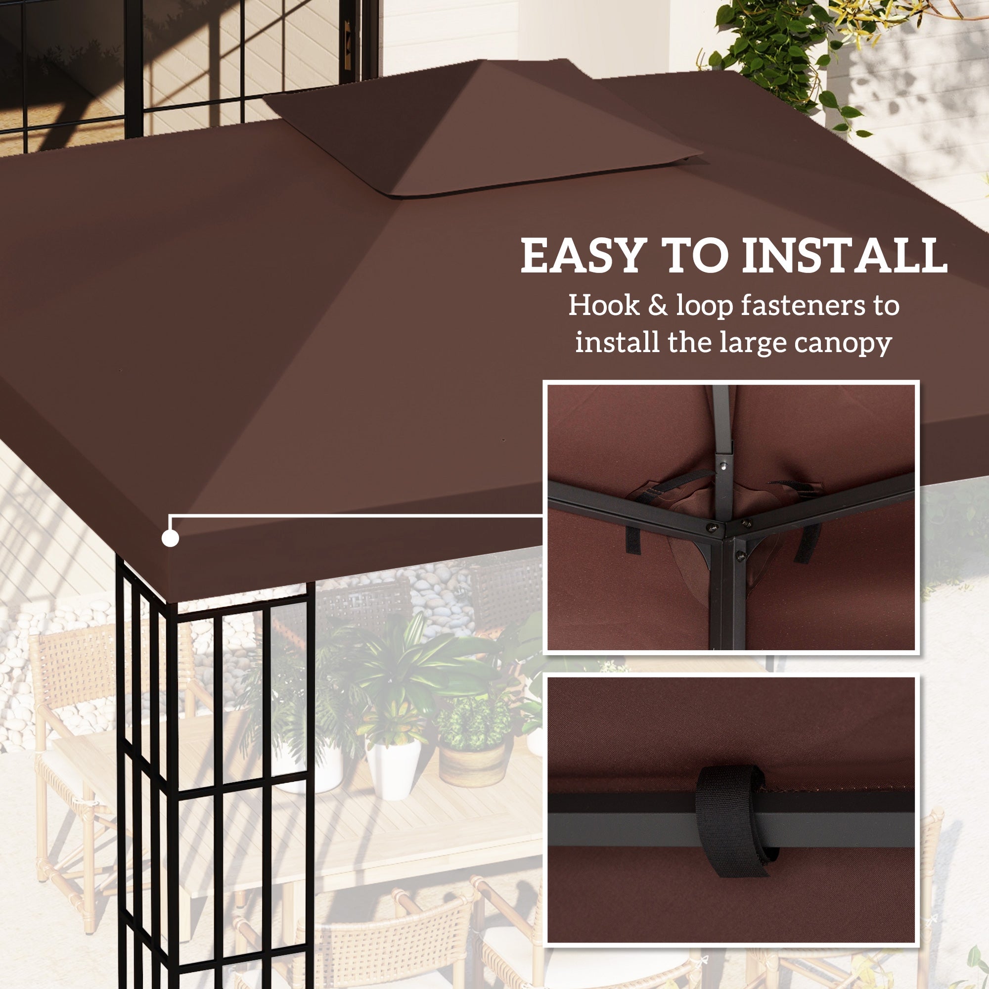Gazebo Replacement Canopy for Model 01 -0153, 2-Tier Top Cover for 9.84' x 9.84' Gazebo, Coffee (TOP ONLY)