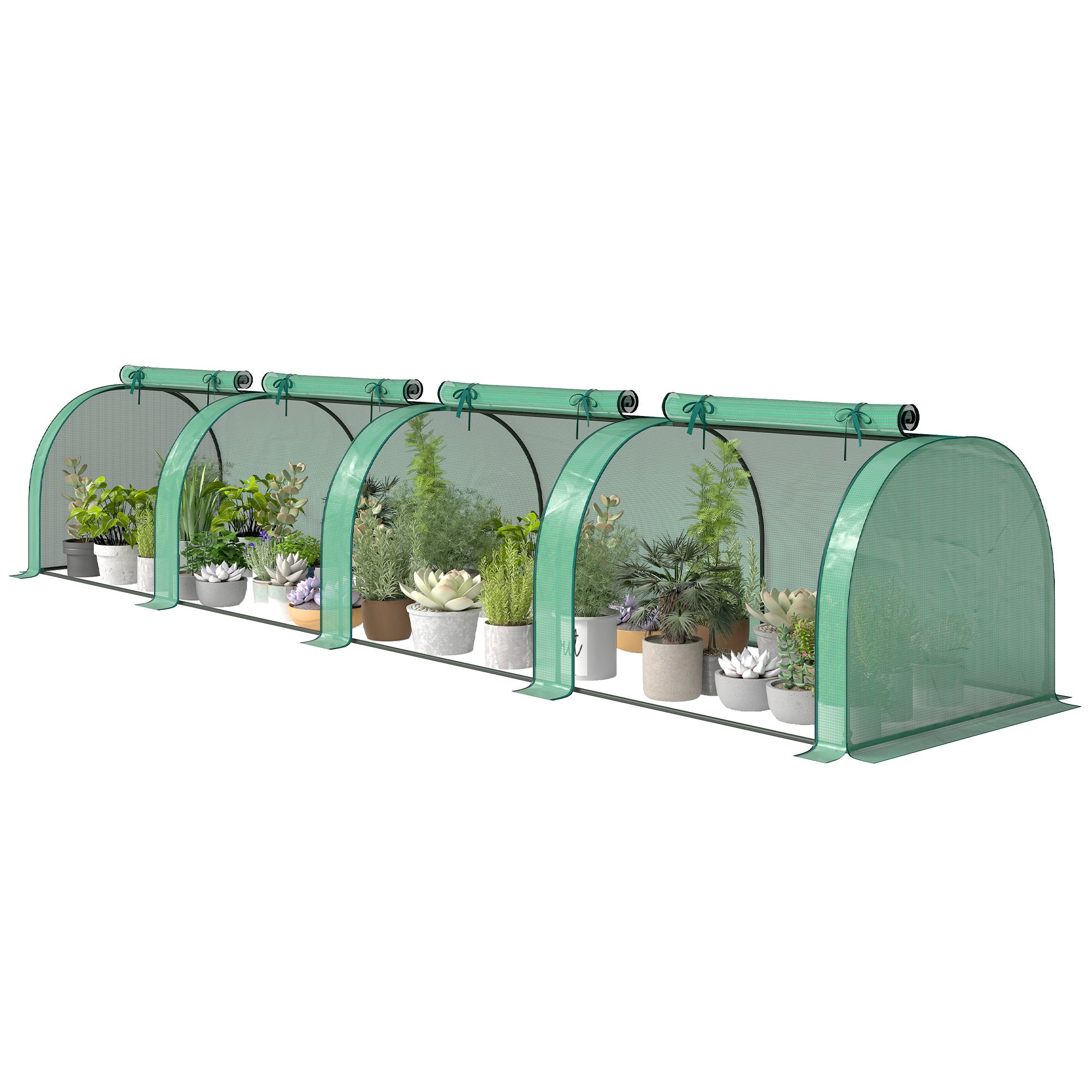 Mini Greenhouse, Portable Greenhouse with 4 Roll-Up Doors, PE Cover, 177.2" x 39.4" x 31.5", Green