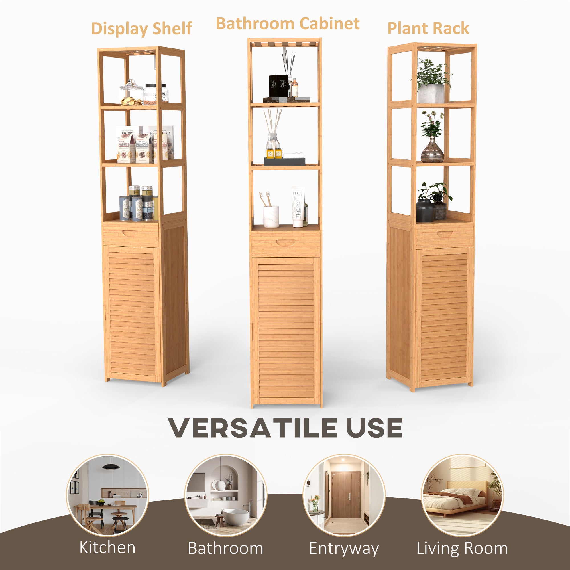 Bathroom Storage Cabinet with Drawer and Slatted Shelves