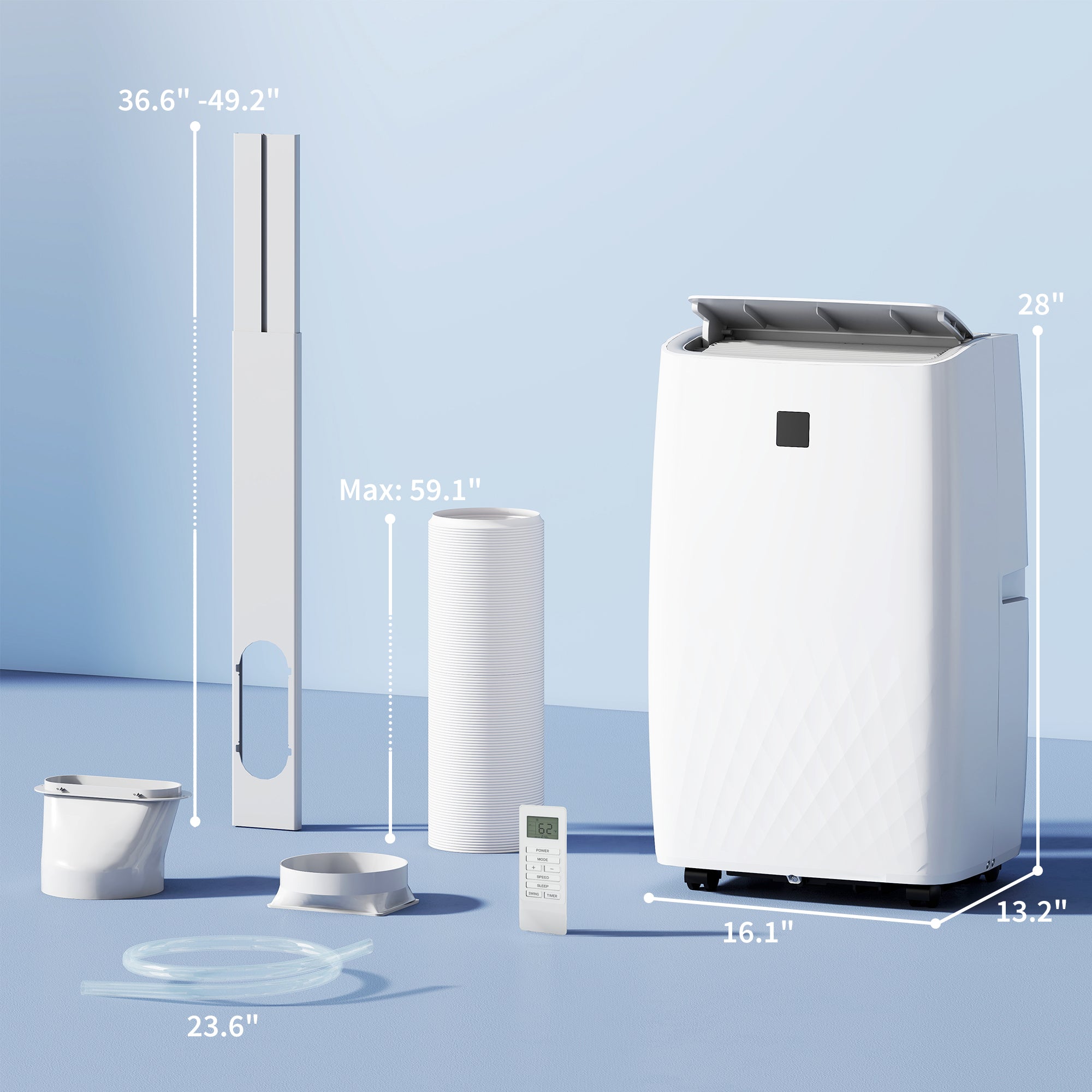 14000 BTU Portable Air Conditioner, AC Unit with Cool, Dehumidifier, Fan, 549 Sq. ft, 24H Timer On Off, Window Kit