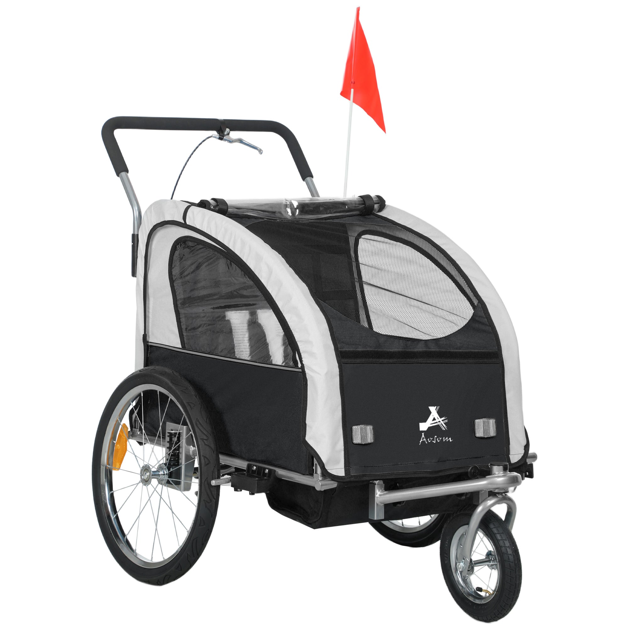 2-Seat Elite 360 Swivel Bike Trailer for Kids Bicycle Cargo Trailer with Water-Resistant Windows, Black and White