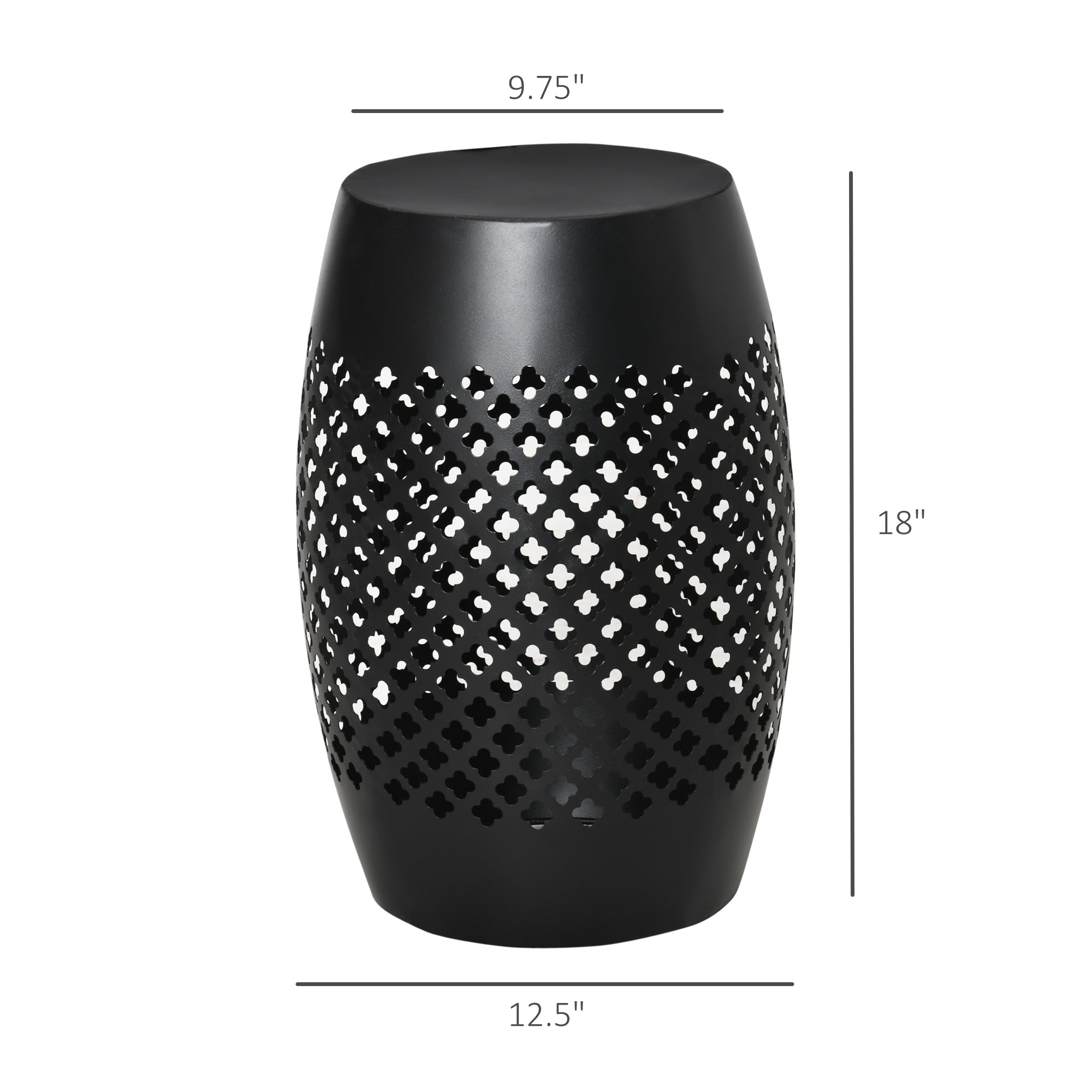 12" Steel Outdoor Side Table, Round Hollow Drum Patio End Table, Accent Table for Indoor and Outdoor, Black