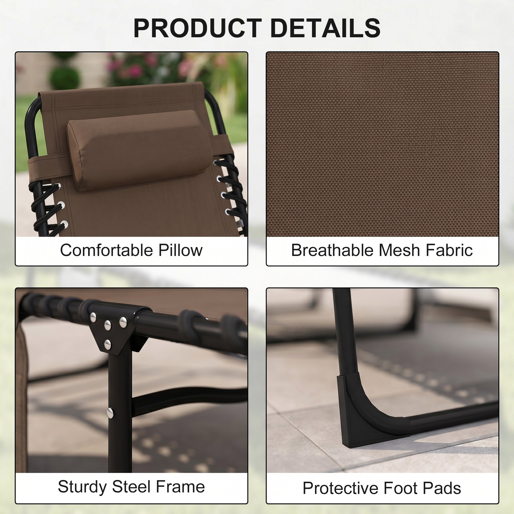 Folding Chaise Lounge Chair Outdoor, Sun Tanning Chair with Side Pocket, Carrying Strap, Portable Patio Beach Lounger with 5-Position Reclining Back, Headrest for Pool, Camping, Yard, Brown
