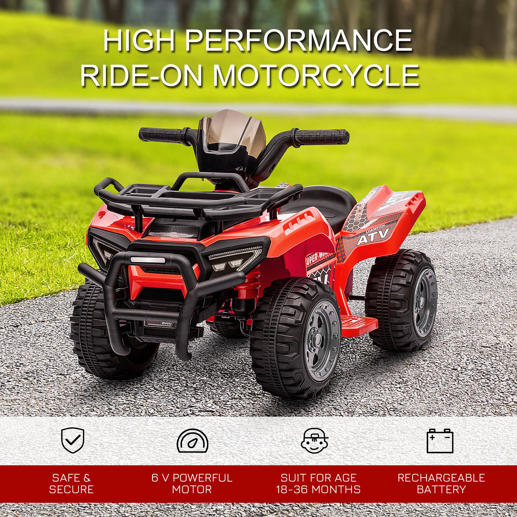 6V Battery Powered Electric ATV, Quad Four Wheeler Ride On Toy Car w/ LED Headlights for Kids Toddlers, Red
