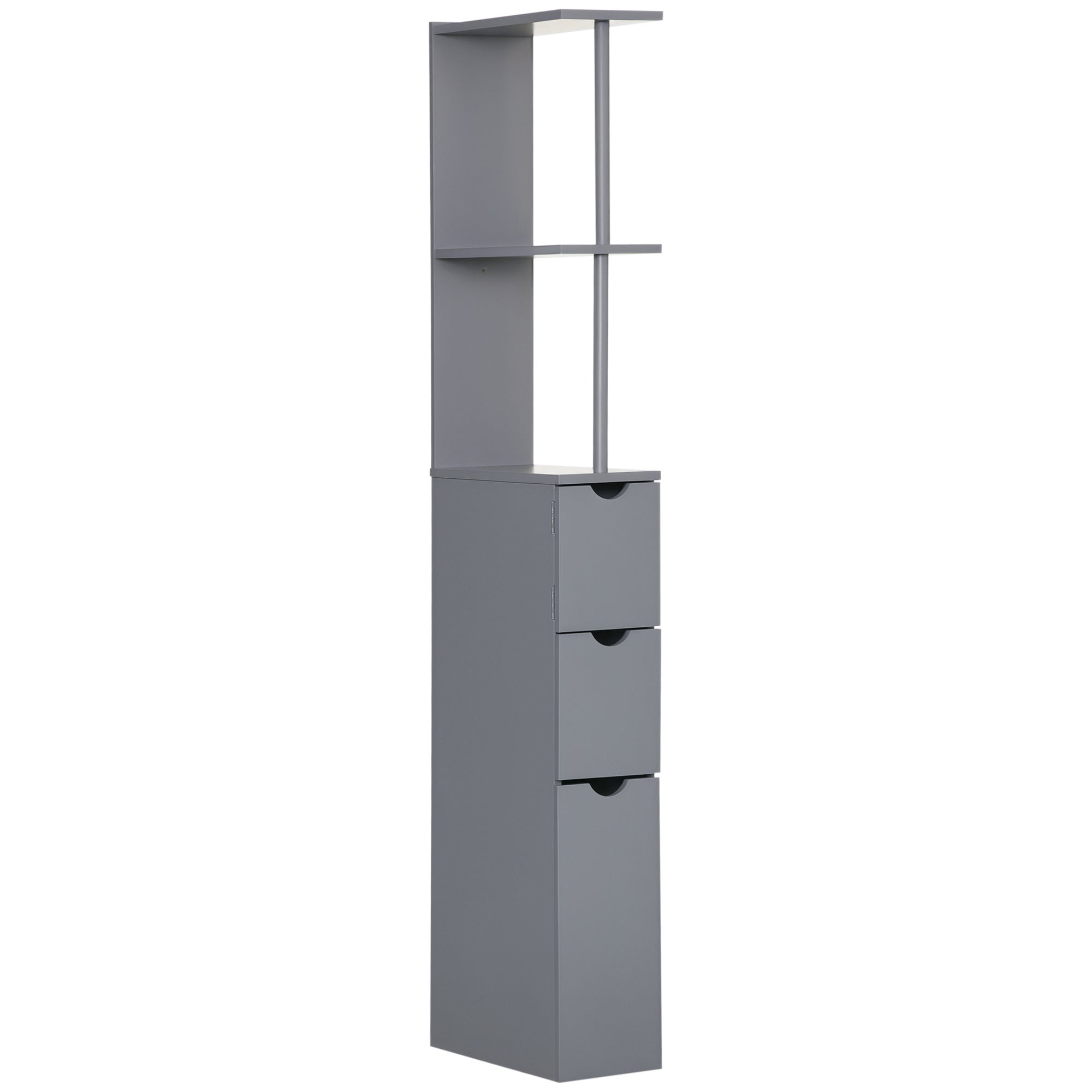 54" Tall Bathroom Storage Cabinet, Freestanding Linen Tower with 2-Tier Shelf and Drawers, Narrow Side Floor Organizer, Grey