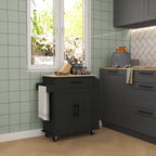 Rolling Island with Wheels for Kitchen, Kitchen Island on Rollers with Power Outlets, Drawer, and Doors, Black