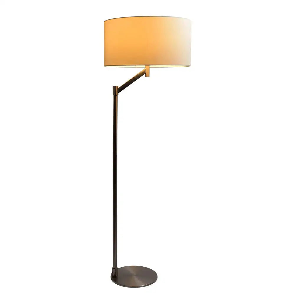 Serene Brushed Nickel Floor Lamp with Rotary Switch, Metal Base, White Linen Shade, 20" L x 20" W x 61" H, White