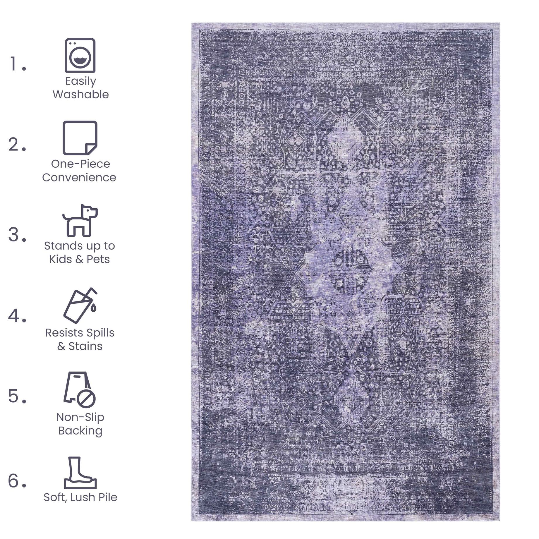 8x10 Washable Kid and Pet Friendly Area Rug, Low-Pile Non-Slip Non-Shedding Rug Blanket, for Living Room, Bedroom, Kitchen, Anthracite