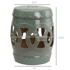 14" x 17" Ceramic Garden Stool with Double-Coin Knotted Ring Design, Glazed Decorative Outdoor Stool, Green