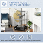 42" Ferret Cage, Small Animal Habitat Metal Pet Cage with Wheels Brakes, Hammocks, Hanging Tunnels, and 3 Doors, Black