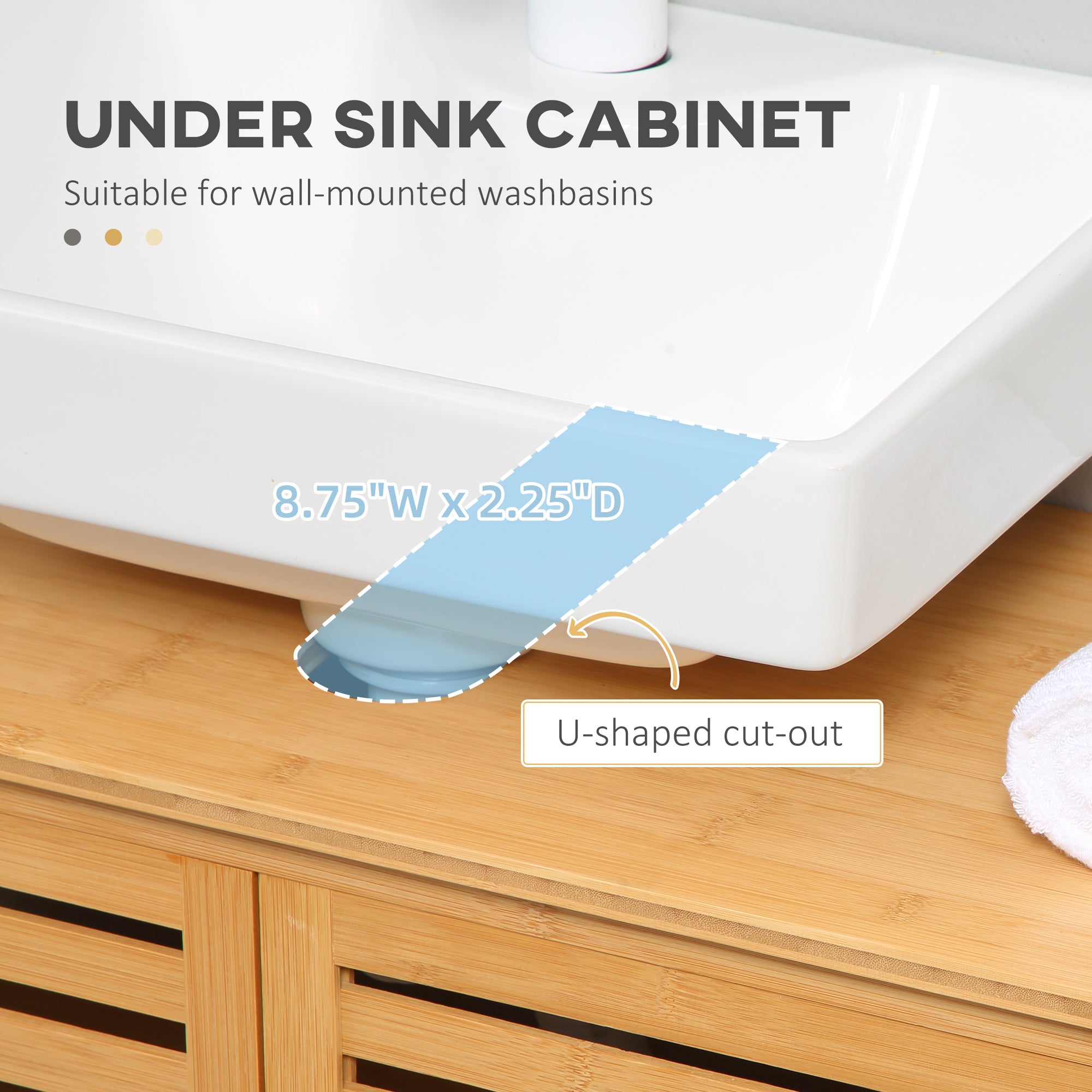 Freestanding Bathroom Sink Cabinet, Bamboo Under Sink Cabinet Cupboard Organizer with 2 Slatted Doors, Natural